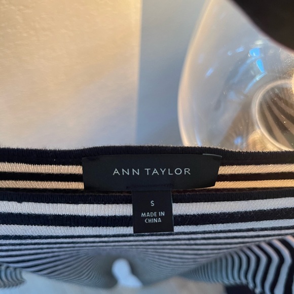 Light weight knit dress that is navy blue and white. Ankle length. - Picture 3 of 4